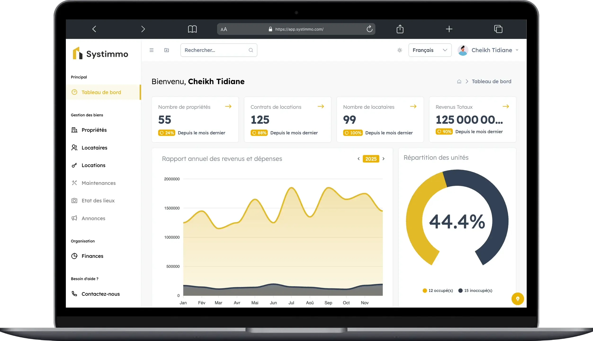 Aperçu du tableau de bord Systimmo